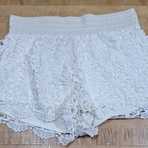 Sans Souci Cream White Lace Boho High Waisted Micro Shorts Sz Med 1" Inseam